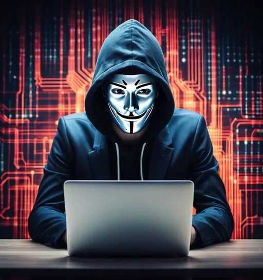 Prompt: I need an image for my webcast on "Why small business needs cyber security" The image should show a hacker but not his face.