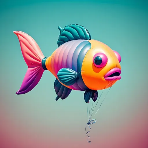 Prompt: Retro style image of balloon fish in vibrant ombre colors