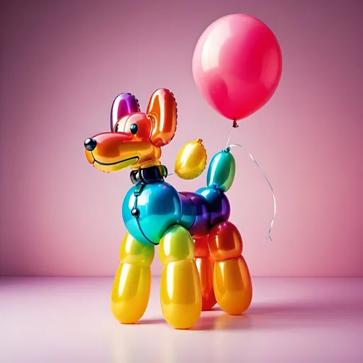 Prompt: Retro style image of balloon dog in vibrant ombre colors