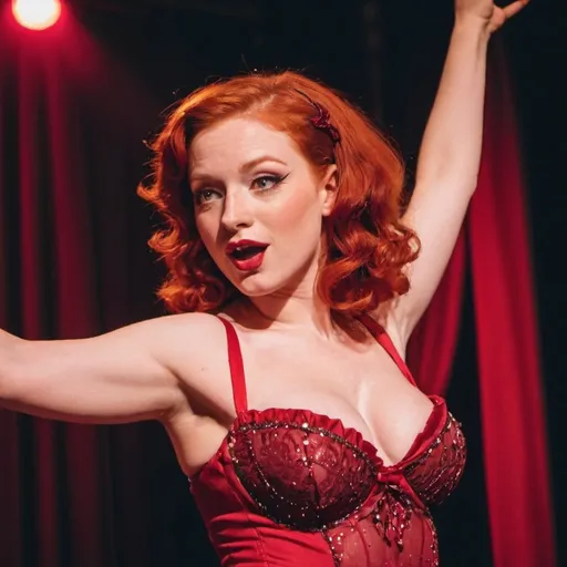 Prompt: redhead girl performing in a burlesque show