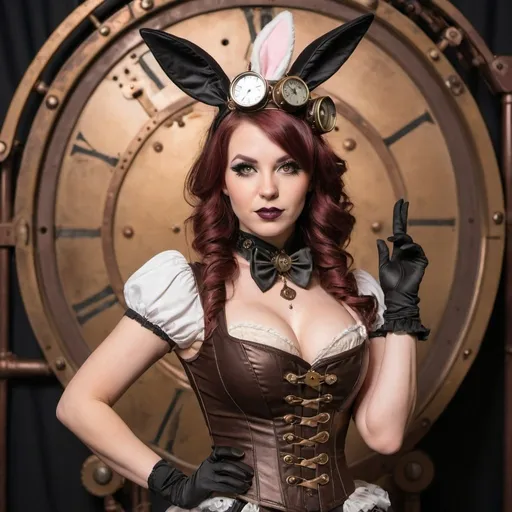 Prompt: burlesque girl in steampunk costume with bunny ears