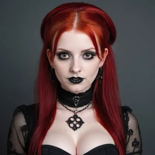 Prompt: buxom red head goth girl