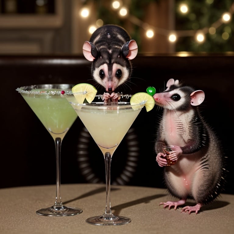 Prompt:  opossums drinking Martinis