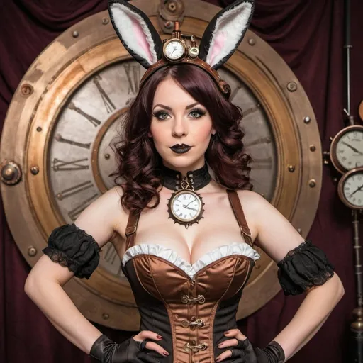 Prompt: burlesque girl in steampunk costume with bunny ears