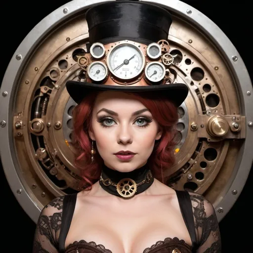Prompt: burlesque girl in steampunk cat scan
