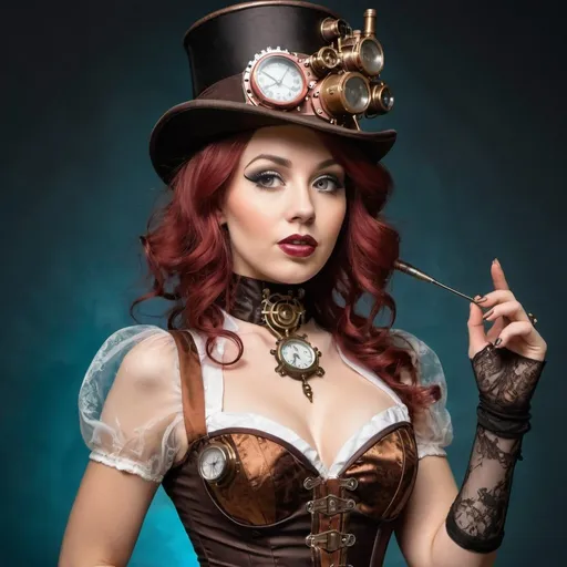 Prompt: transparent glass burlesque girl in steampunk costume  