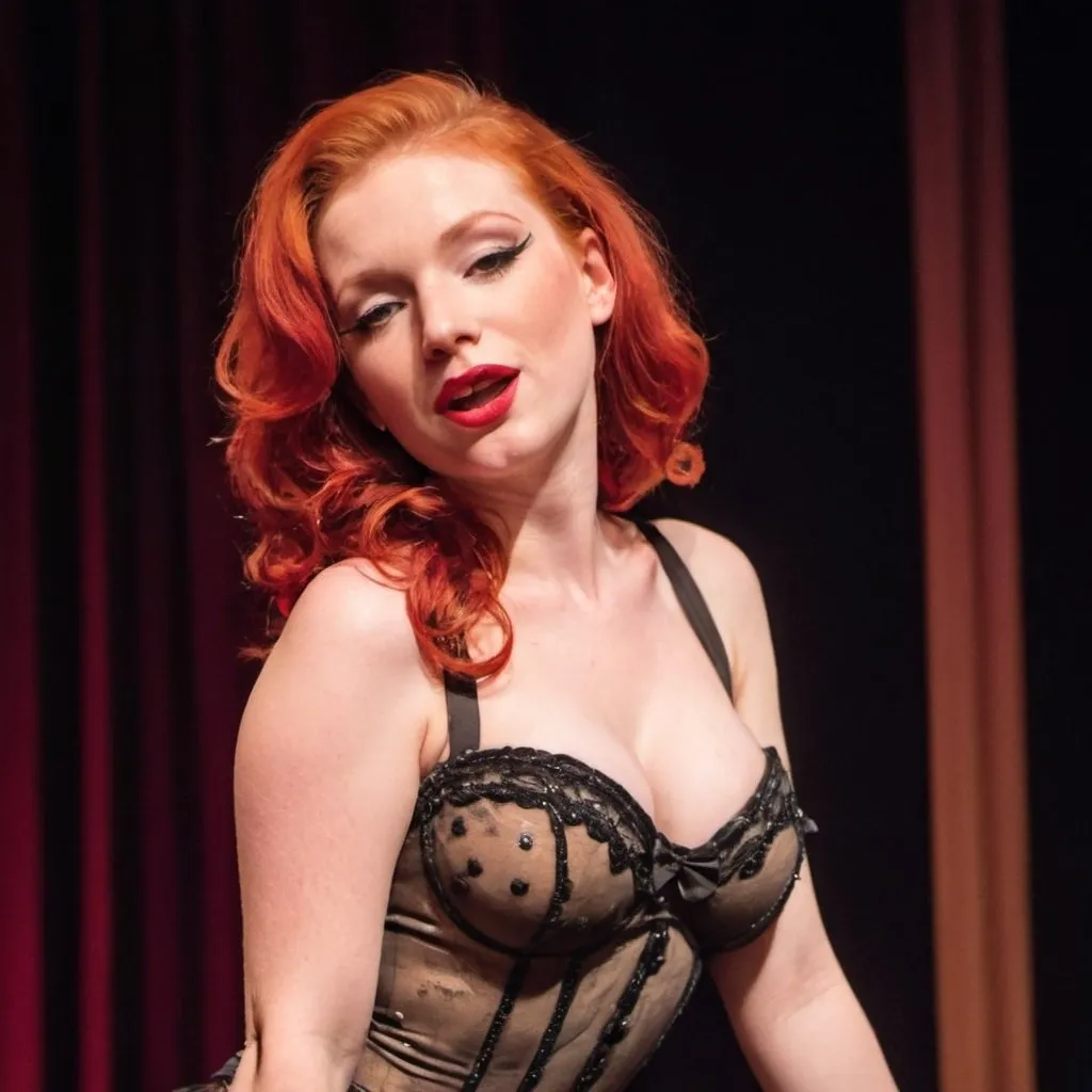 Prompt: redhead girl performing in a burlesque show