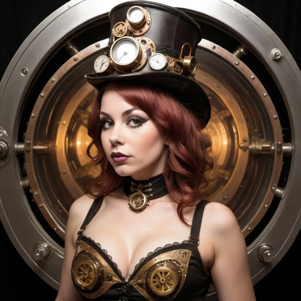 Prompt: burlesque girl in steampunk cat scan