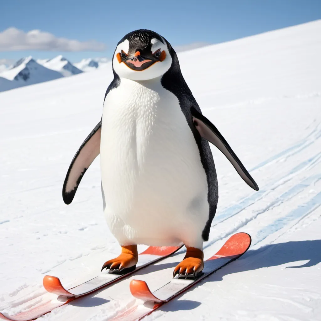 Prompt: penguin skiing 