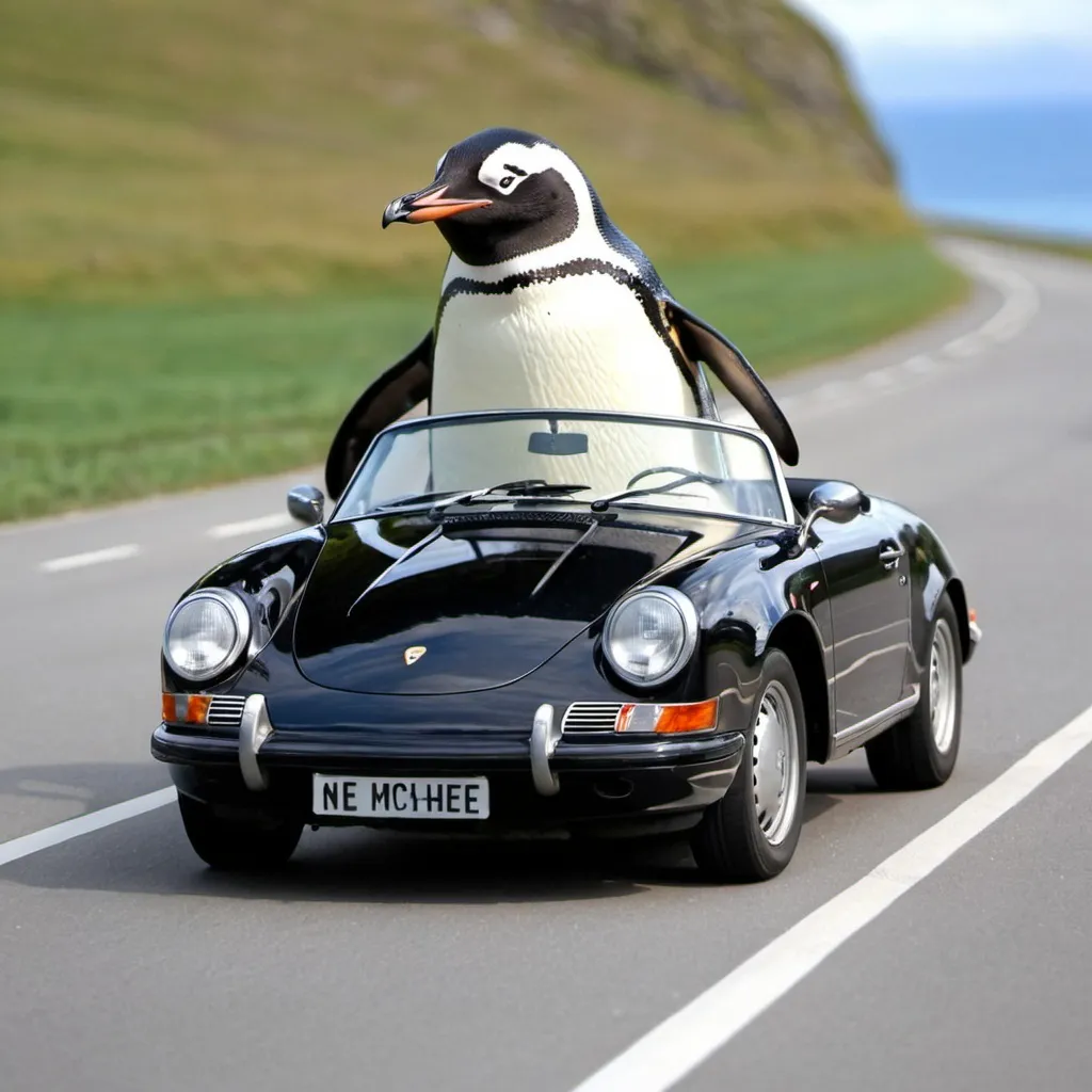 Prompt: penguin driving a porche 