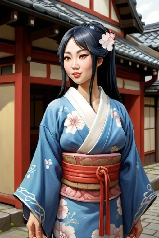 Prompt: Beautiful Japanese medieval woman, funny, cute, in medieval japanse city, cartoony style, extremely detailed painting by Greg Rutkowski and by Henry Justice Ford and by Steve Henderson