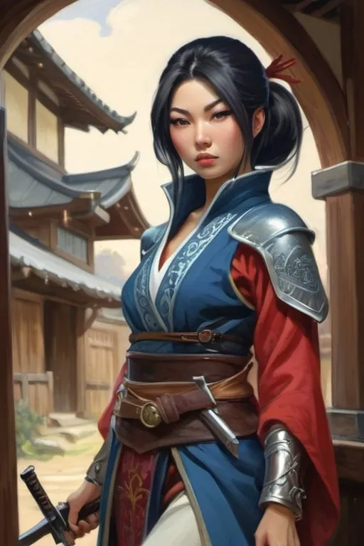 Prompt: Beautiful Japanese woman as medieval assasin, attractive  female, cartoony style, extremely detailed painting by Greg Rutkowski and by Henry Justice Ford and by Steve Henderson