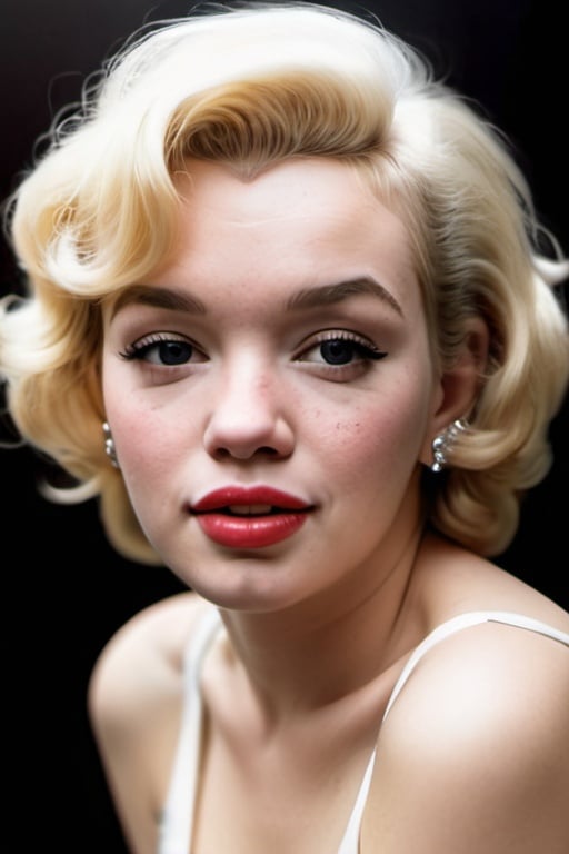 Prompt: take a photo of real Marlyn Monroe, masterpiece, age 21, realistic photo, the photo should look like it was taken in  year 2024, real face of marlyn Monroe 