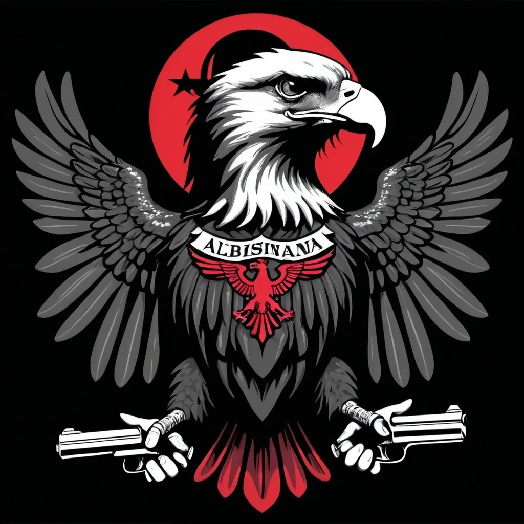 Prompt: albanian eagle with a pistol