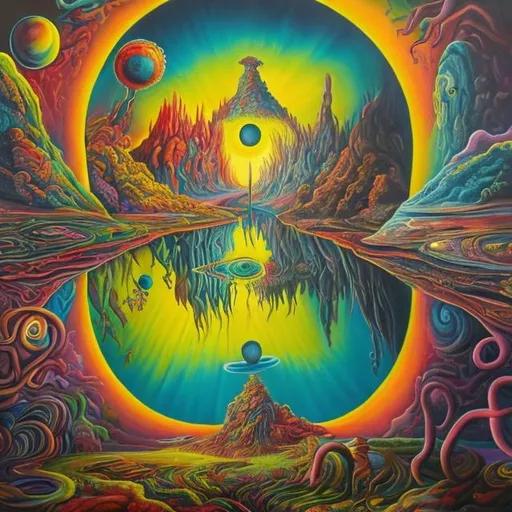Prompt: a surreal oil painting you are a very happy young brilliant up and coming (born to be the best) artistic talent,  high and stoned ON LSD, DMT, and mescaline. MAKE A SURREAL abstract  PICTURE THAT U BELIEVE, WILL WIN all the  AWARDs in the world for many years., YOU ARE OBSESSED WITH MIRRORS on this rejoiceful dug induced new found creativity