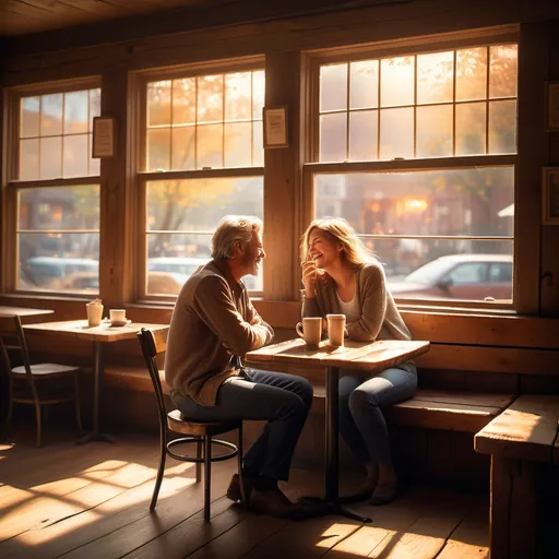 Prompt: Holga photography, couple in a coffee shop, low-fidelity dreamy aesthetic, flare, low quality, analog photography