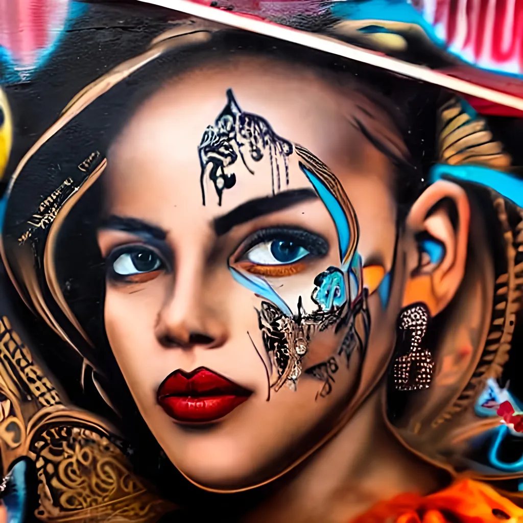 Prompt: a highly detailed beautiful portrait in the style of graffiti street art 4k