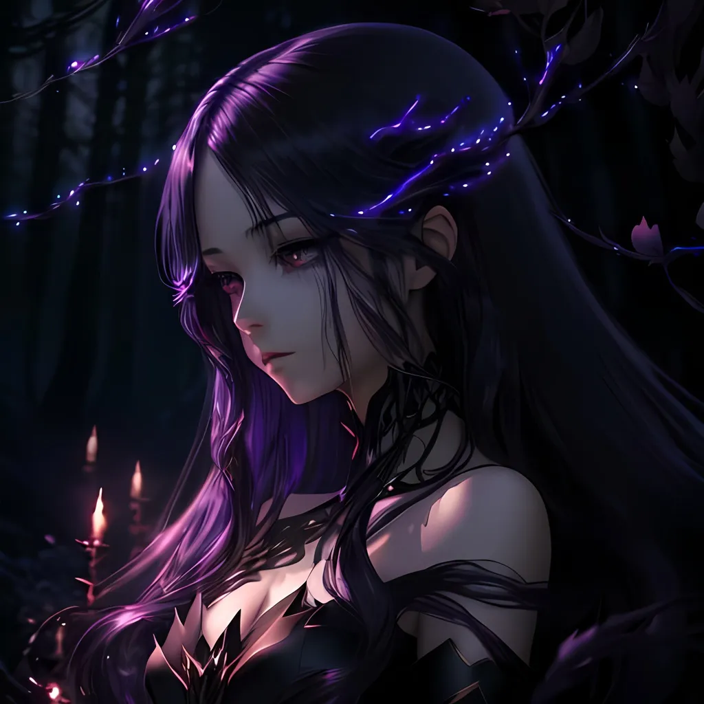 Stunning dark fantasy anime girl, enchanted shadowy...