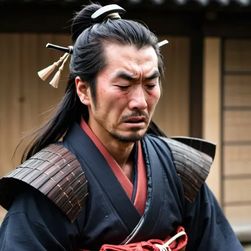 Prompt: Samurai crying because his wife died