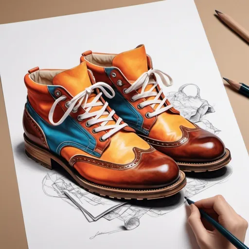 Prompt: a piece of paper with a drawing of shoes on it and a pair of shoes on the bottom of the paper, Correggio, lyco art, concept design art, concept art