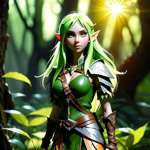 Prompt: <mymodel> Elf ranger in a mystical forest around sunlight