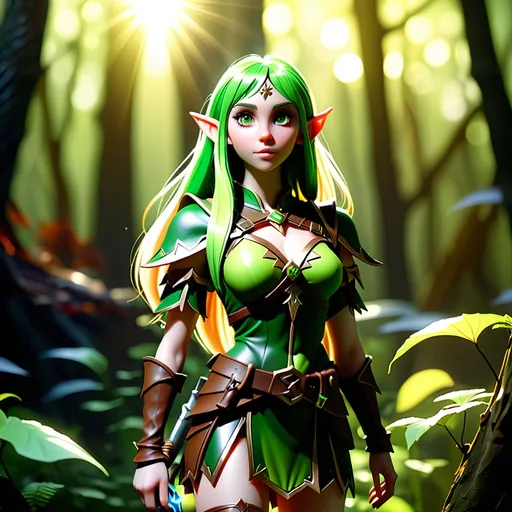 Prompt: <mymodel> Elf ranger in a mystical forest around sunlight