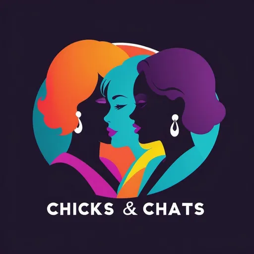 Prompt: Feminine logo design for 'Chicks and Chats' radio program, vibrant colors, stylish and modern font, bold and inviting, chic illustration of the silhouette of diverse 
women engaged in conversation, professional, fun, high quality, colorful, modern, chic design, feminine, vibrant colors