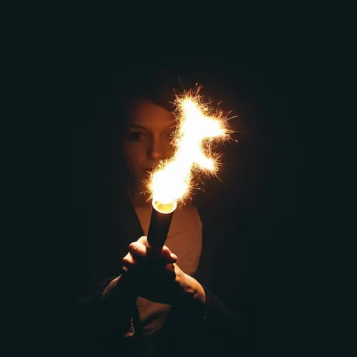Prompt: Beautiful Silhouette of a person holding a flare in dark. High resolution.