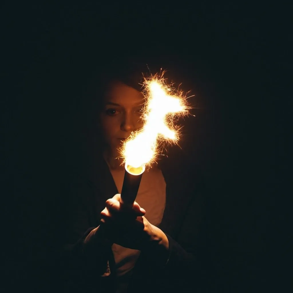 Prompt: Beautiful Silhouette of a person holding a flare in dark. High resolution.