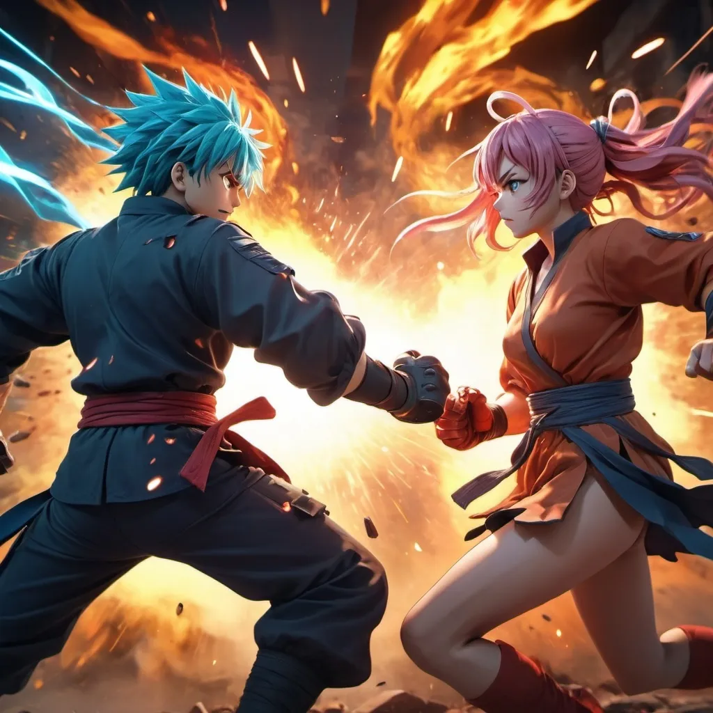 Prompt: a bunch of known anime characters fighting eachother