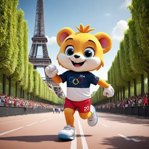 Prompt: Create an image for the 2024 Paris Olympic Games with mascot
