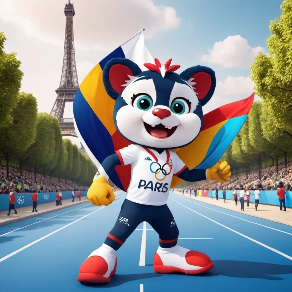 Prompt: Create an image for the 2024 Paris Olympic Games with mascot
