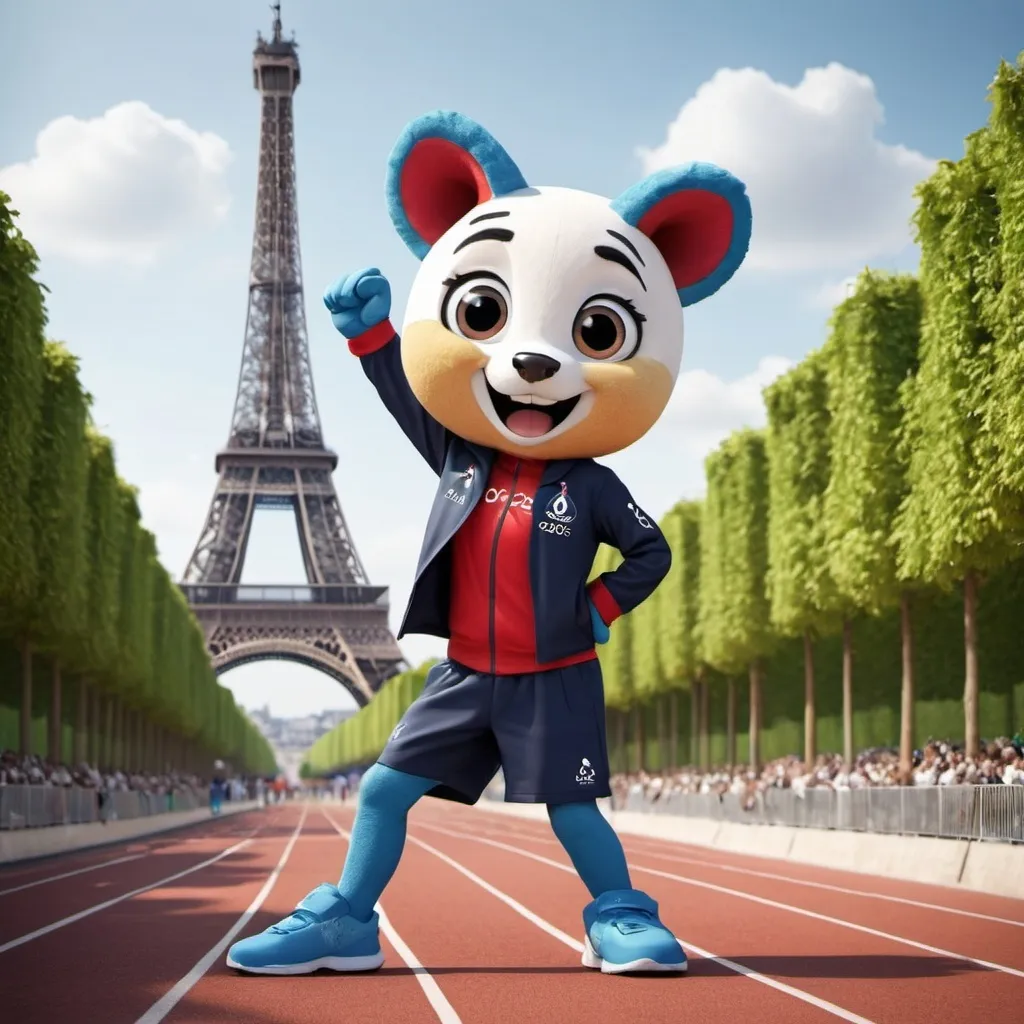 Prompt: Create an image for the 2024 Paris Olympic Games with mascot
