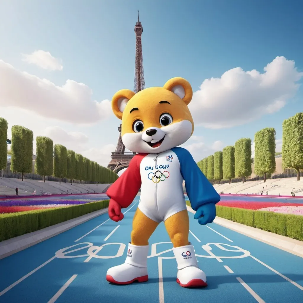 Prompt: Create an image for the 2024 Paris Olympic Games with mascot
