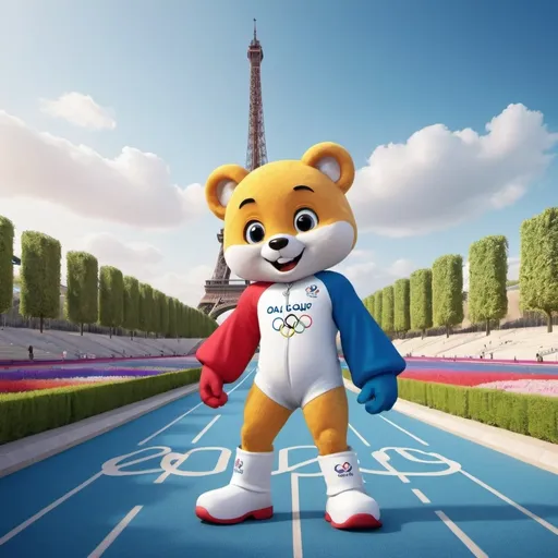 Prompt: Create an image for the 2024 Paris Olympic Games with mascot
