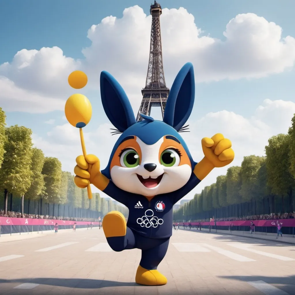 Prompt: Create an image for the 2024 Paris Olympic Games with mascot
