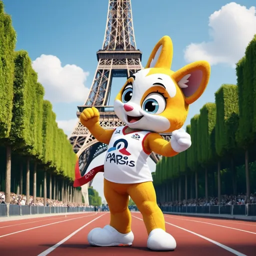 Prompt: Create an image for the 2024 Paris Olympic Games with mascot
