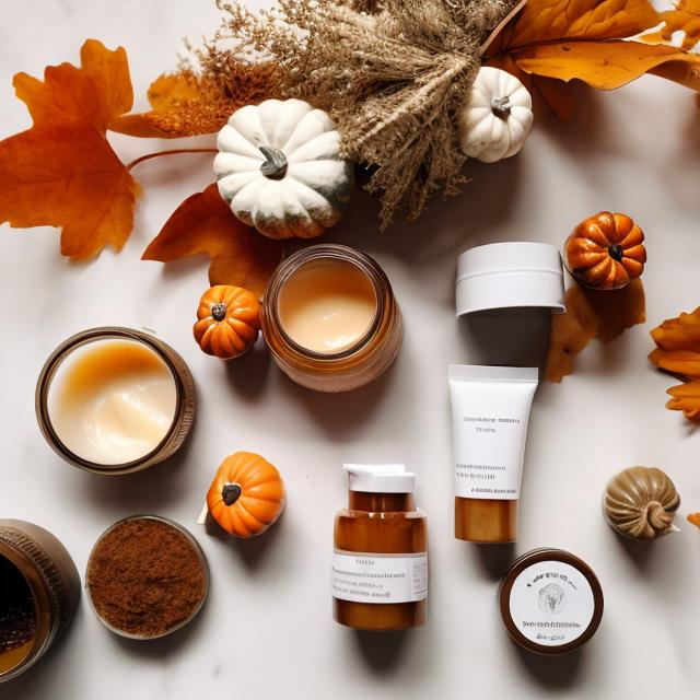 Prompt: Images: Captivating visuals of fall-inspired skincare rituals, happy customers enjoying our products, and behind-the-scenes snapshots of our production process.