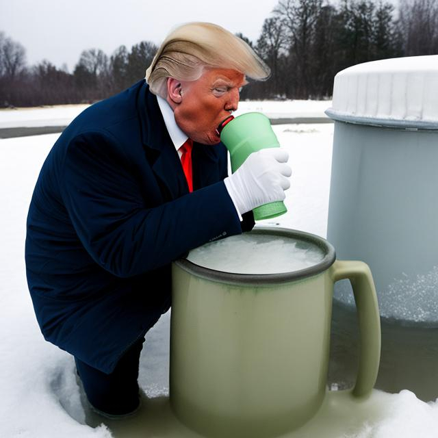 Prompt: Donald Trump drinking raw sewage from a frosty mug 