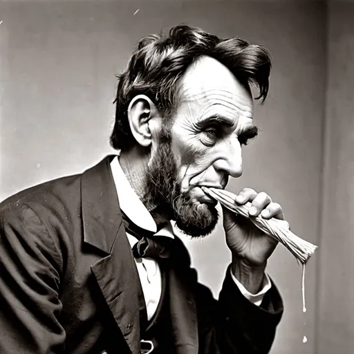 Prompt: Abraham Lincoln wringing a mop into his own mouth 