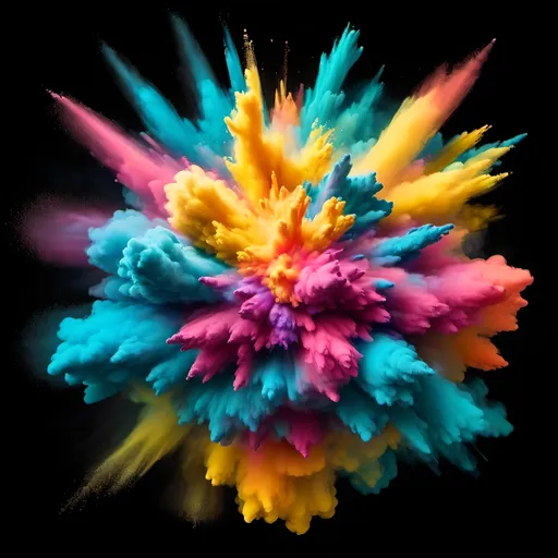 Prompt: A centered explosion of colorful powder on a black background