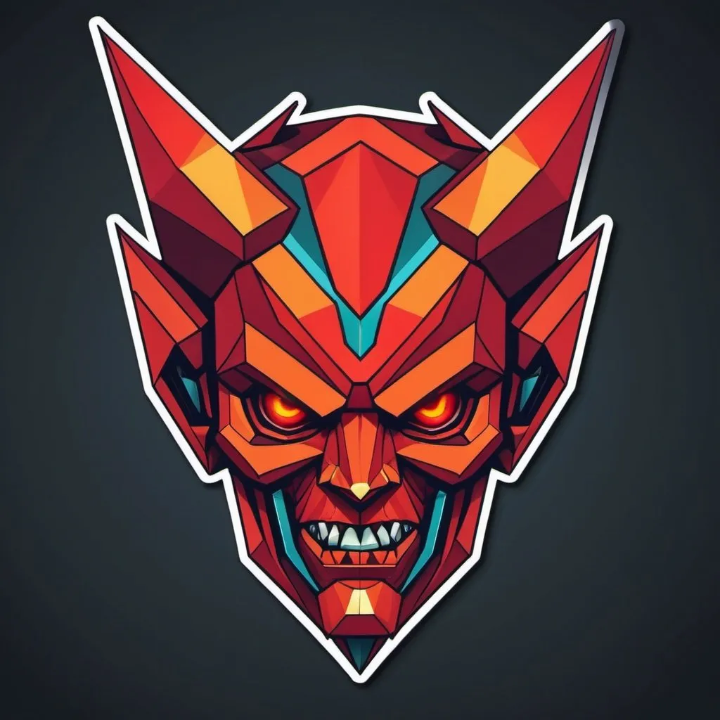 Prompt: Mechashot Devil in sticker geometric art style