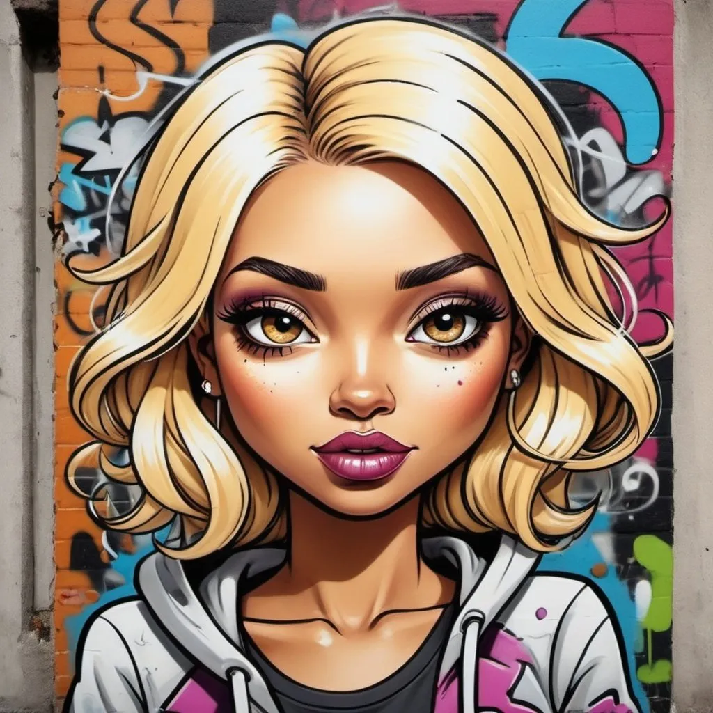 Prompt: cartoon charachture graffitti art blonde multicolored