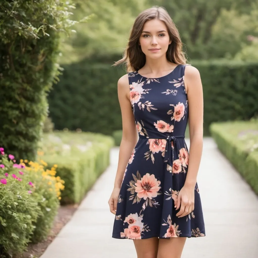 Prompt: A popular short floral dress in the United States, tailored for women aged 25-35.