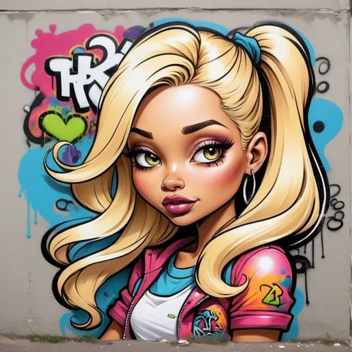 Prompt: cartoon charachture graffitti art blonde multicolored