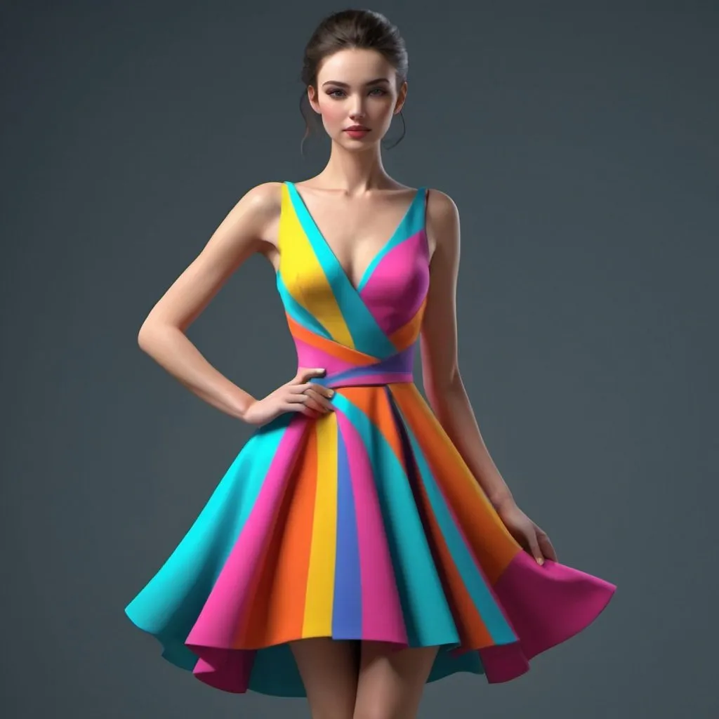 Beautiful woman modeling dress lines bright color