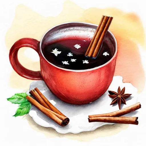 Prompt: hot winter drink in a mug cinnamon watercolor