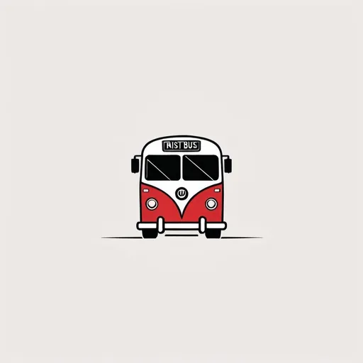 Prompt: a minimalist logo design with a red color bus