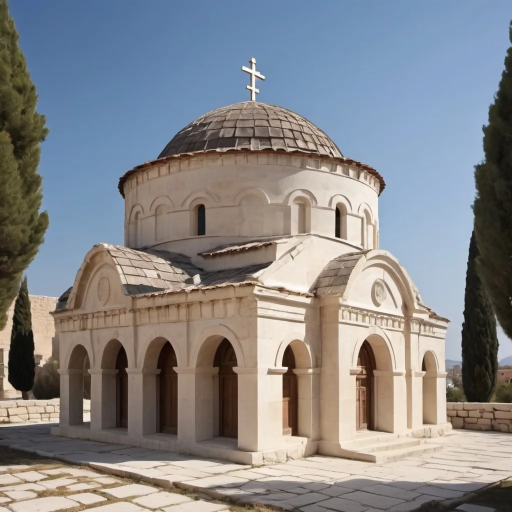 Prompt: ancient greek and christian eastern orthodox architecture combined outside form