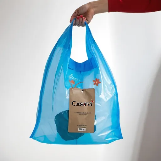 Prompt: Can you create a photo of casava bag medium size. TRASPARENT AND SIMPLE casava
 trash bag

